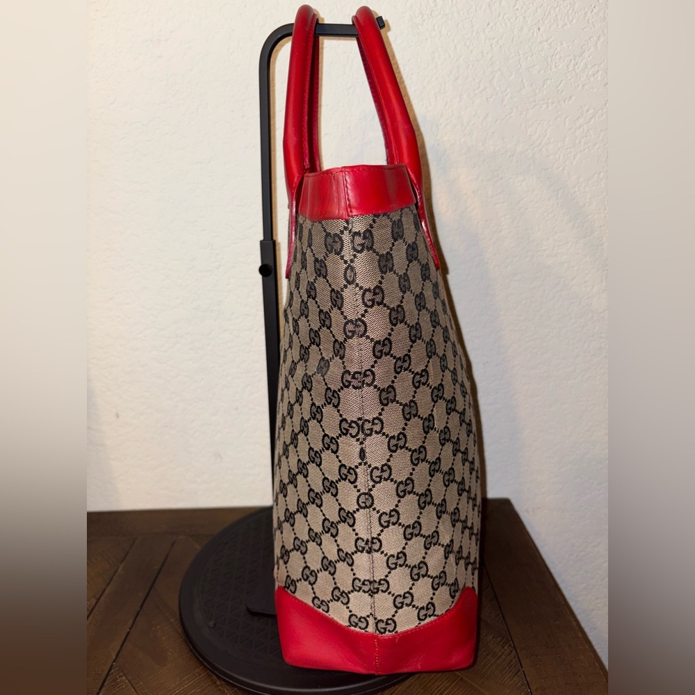 Gucci Red and Brown Monogram Tote Bag - Picture 3 of 16
